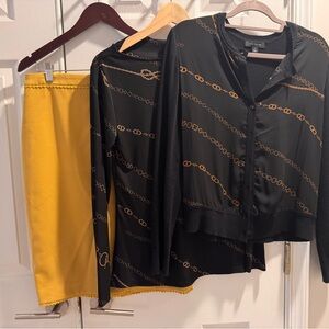 Ann Taylor Mustard Pencil with Embroidered Trim Skirt Size 8